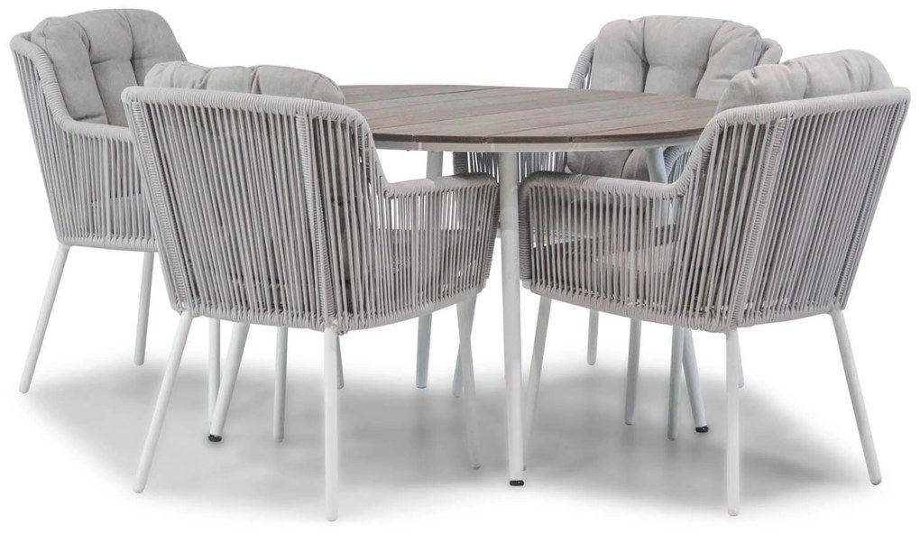 Tuinset Ronde Tuintafel 4 personen 125 cm Aluminium/Rope /Aluminium/polywood Wit  Santika Furniture Santika
