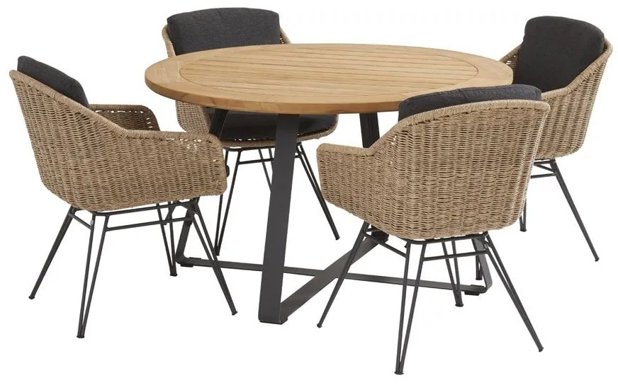 Taste by 4 Seasons Bohemian dining set met Basso tafel Ø130 cm  Tuinset    beige weerbestendig