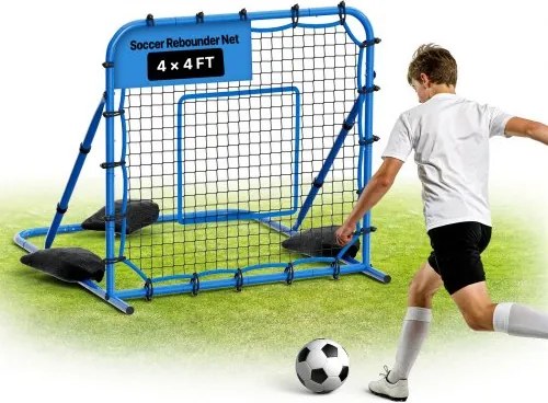 VEVOR Voetbal Rebounder 108 x 109 cm, Reboundnet met Verstelbare Hoek en Robuust IJzeren Frame, PE Trainingsnet voor Balcontrole & Passtraining, Baltrainingsapparaat voor Jeugd & Volwassenen