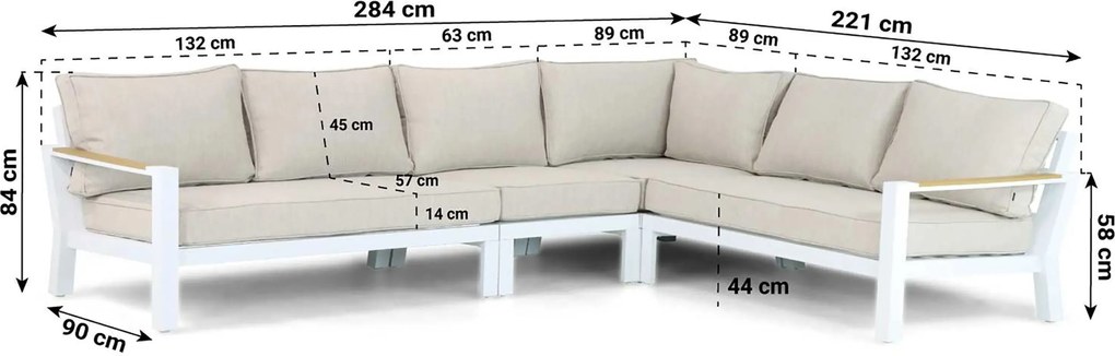 Hoek loungeset 6 personen Aluminium/Polywood (teakfinish) Wit  Lifestyle Garden Furniture Bilbao