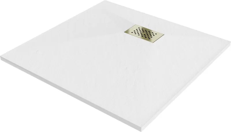 Mexen Hugo vierkante douchebak SMC 80 x 80 cm, wit, goudkleurige afdekking - 42108080-G