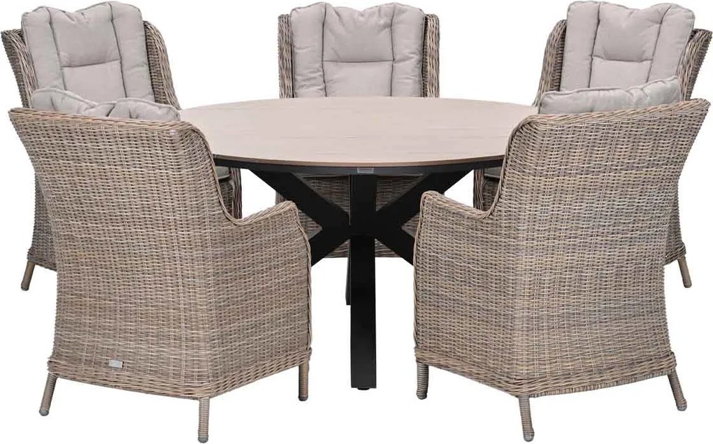 Garden Impressions Marbella tuinset 6-delig vin. willow - Tulli tuintafel Ø148 cm