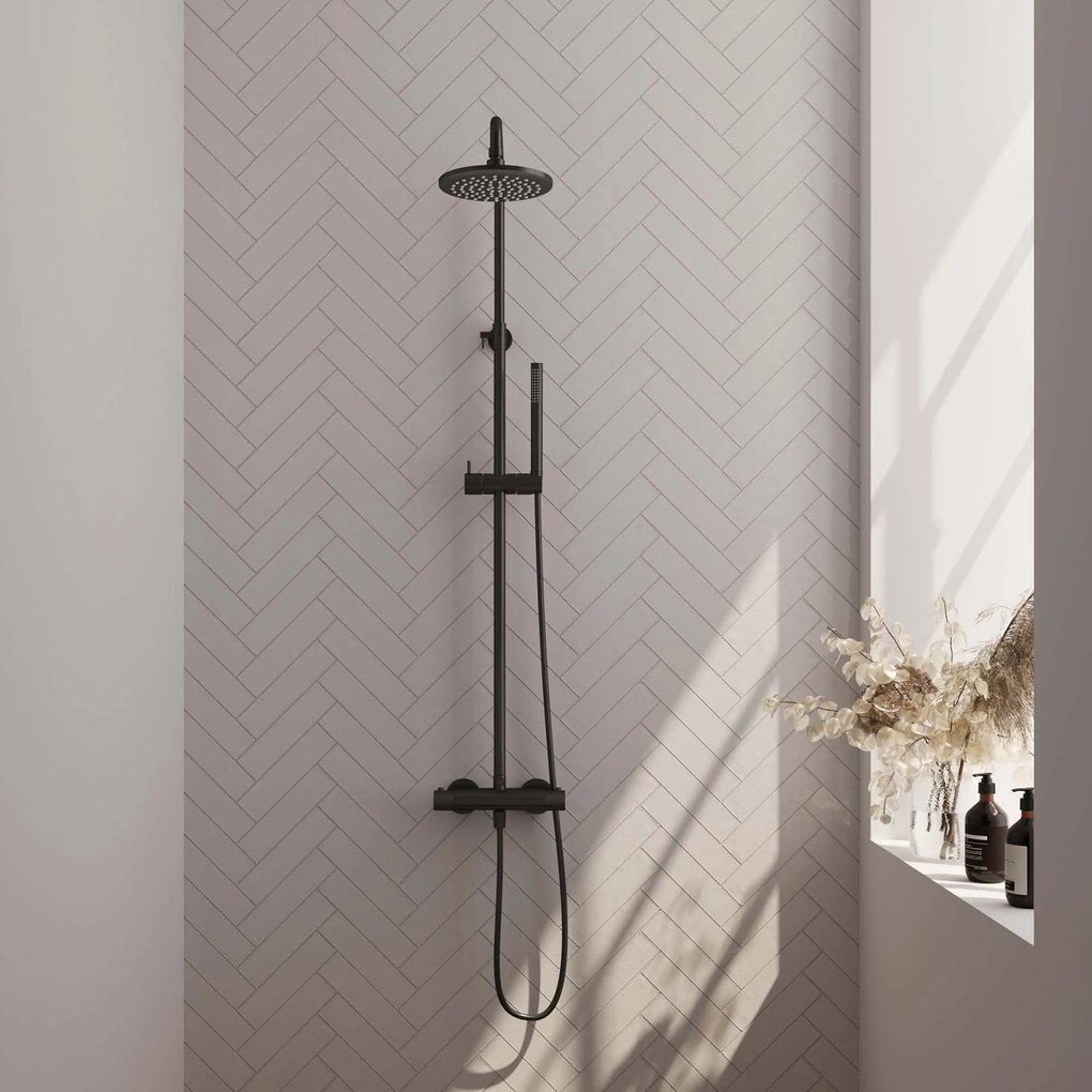 Brauer Black Carving opbouw regendouche met 20cm douchekop en staafhanddouche mat zwart