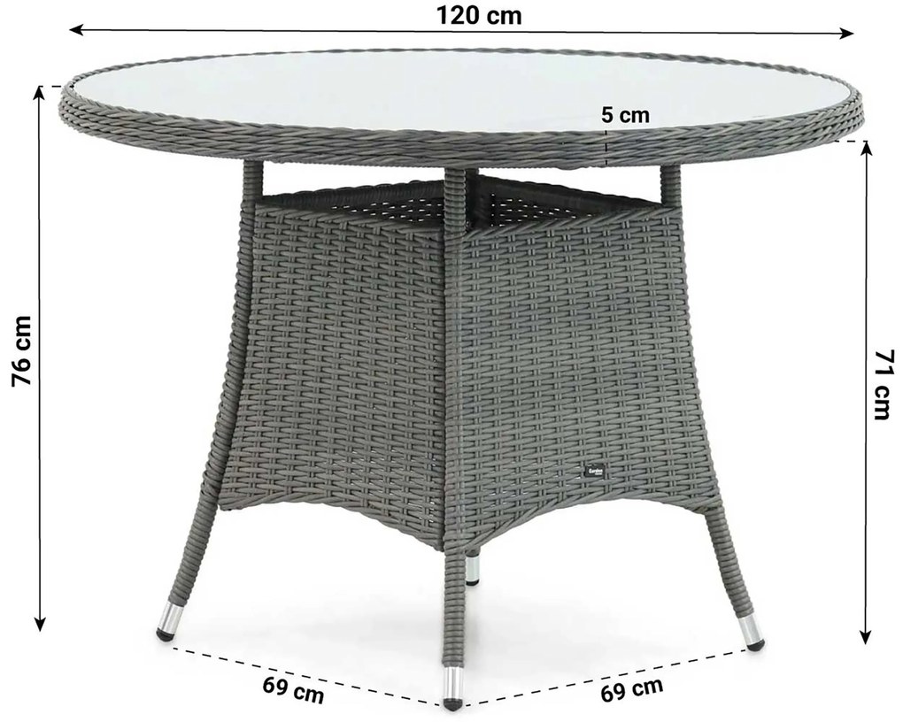 Dining Tuintafel Rond rond 120 cm Wicker Grijs Buckingham