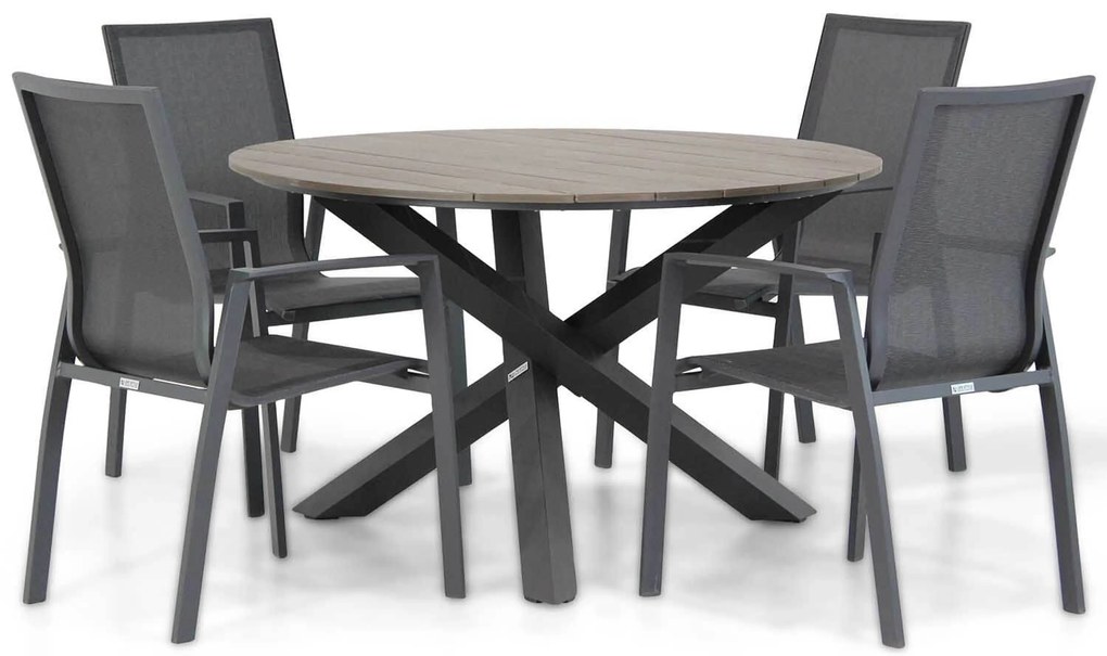 Tuinset Ronde Tuintafel 4 personen 125 cm Aluminium/textileen Grijs Lifestyle Garden Furniture Ultimate/Ancona