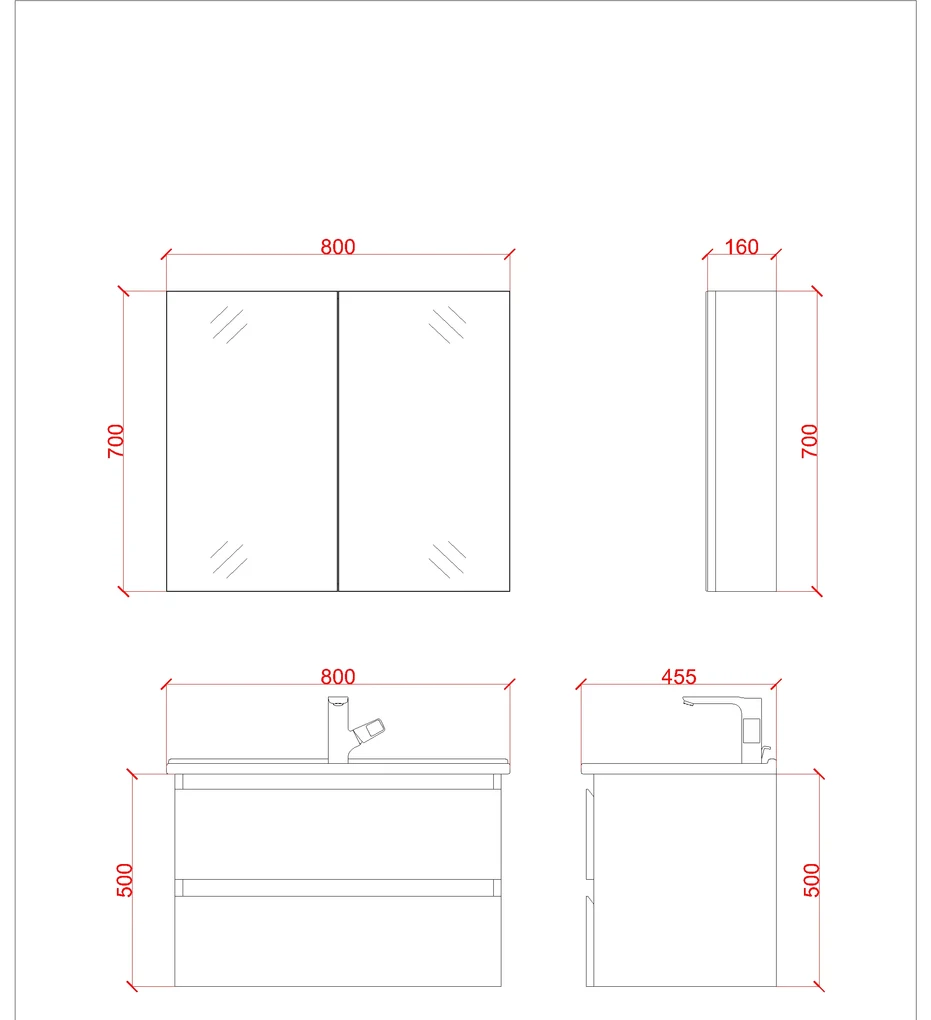 SaniGoods Sally badkamermeubel 80cm grijs glans met Solid Surface wastafel rechthoek