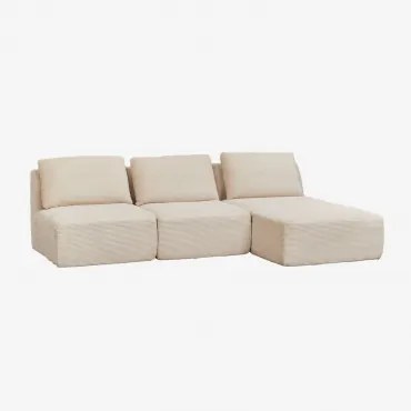 Vacuumverpakte 3-delige Modulaire Rechter Chaise Longue Bank In Fluweel Temple Linnen Fluweel Linnenbeige - Sklum