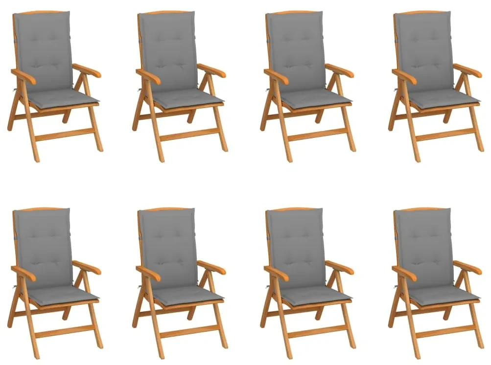 vidaXL Tuinstoelen 8 st verstelbaar met kussens massief teakhout