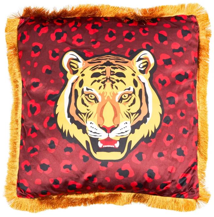 Kussen velvet tijger - rood - 45x45 cm