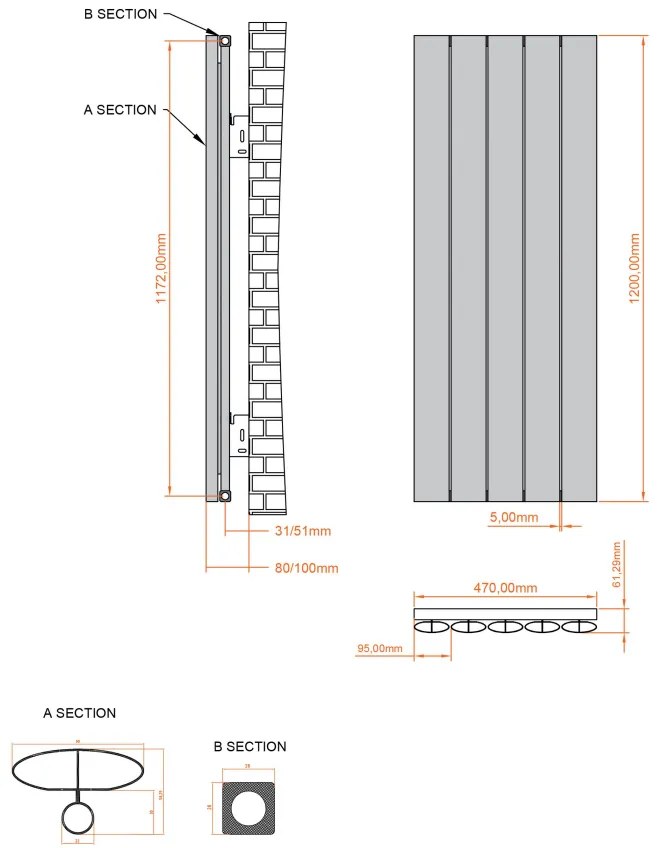 Eastbrook Malmesbury radiator 45x120cm aluminium 903W cappuccino