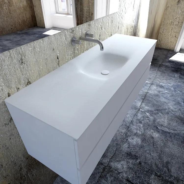 Zaro Valencia Solid Surface badmeubel 150cm mat wit zonder kraangat spoelbak midden
