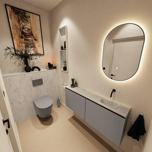 MONDIAZ TURE-DLUX 120cm toiletmeubel Smoke. EDEN wastafel Opalo positie rechts. Zonder kraangat. TUREDX120SMOR0OPA