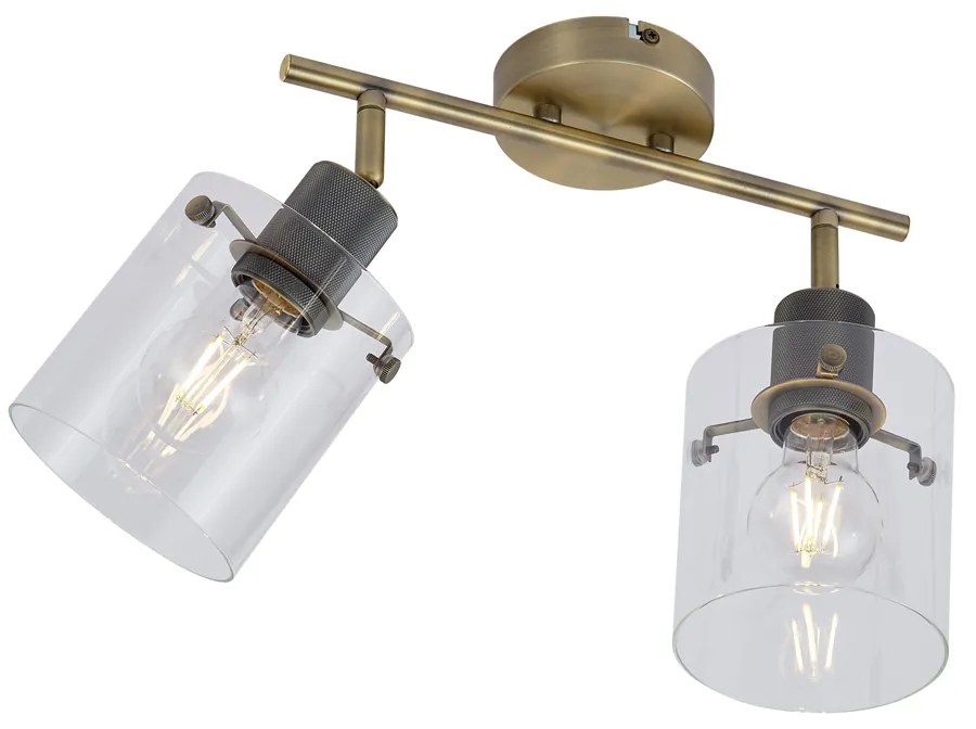 Design plafondspot brons met helder glas 2-lichts - Domo