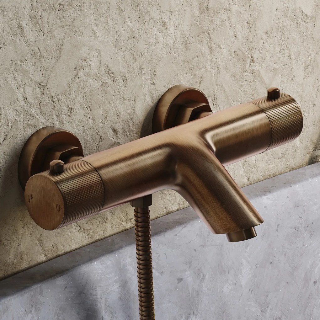 Saniclear Antique Stripes thermostatische opbouw badkraan verouderd messing