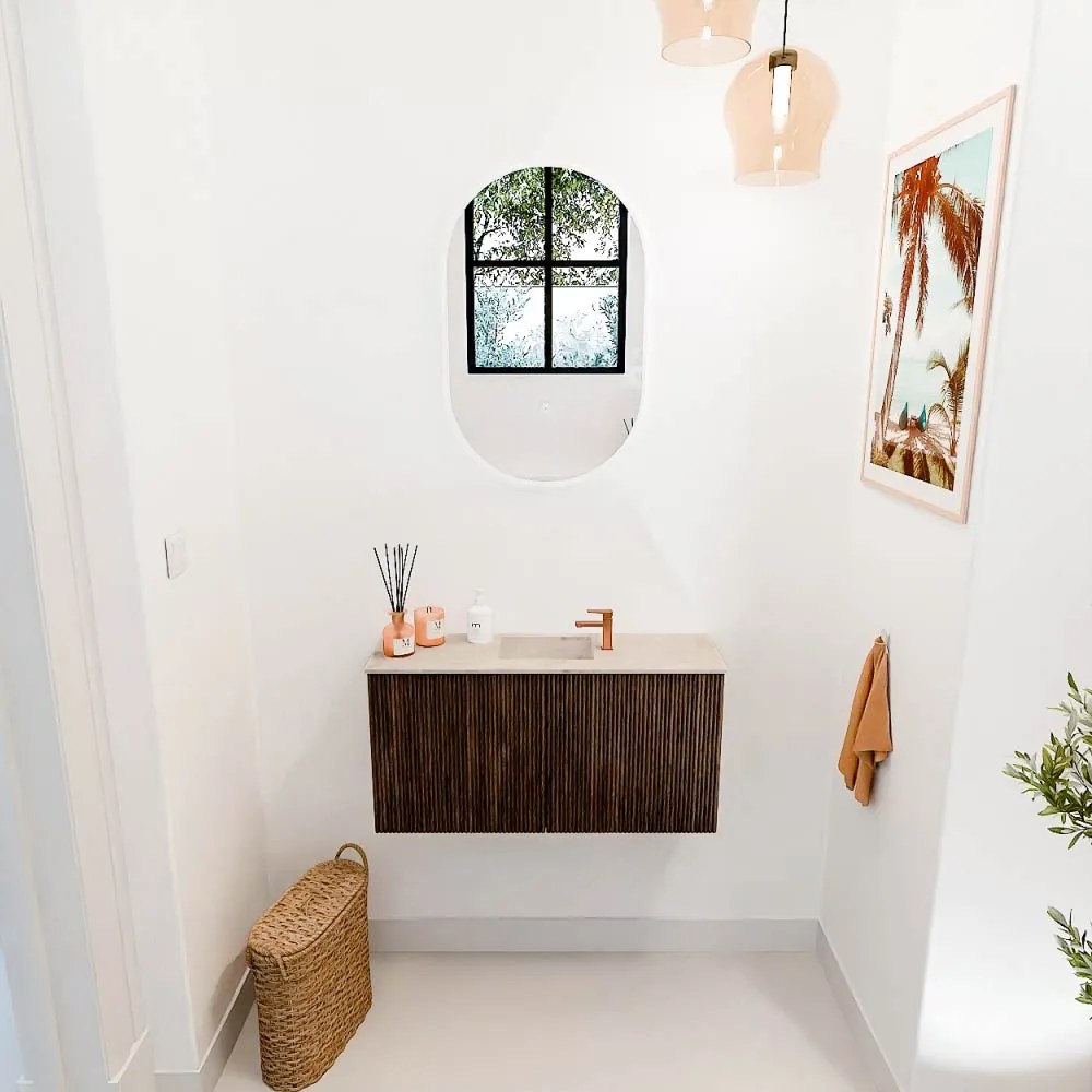 Mondiaz Joya DLux 80cm toiletmeubel walnut met wastafel faye midden 1 kraangat frappe