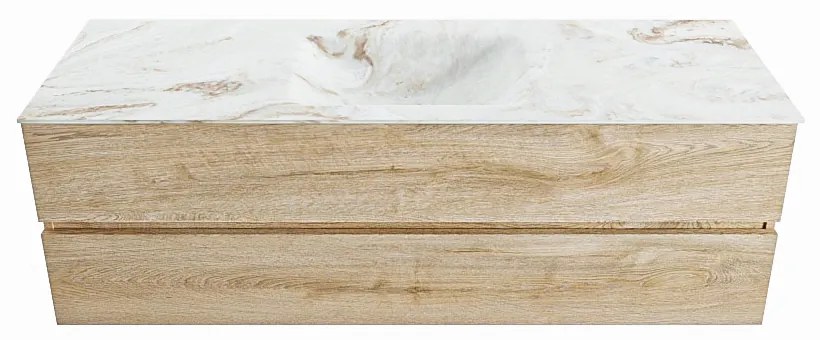 Mondiaz Vica DLux badmeubel 150cm washed oak 2 lades met wastafel frappe midden zonder kraangat