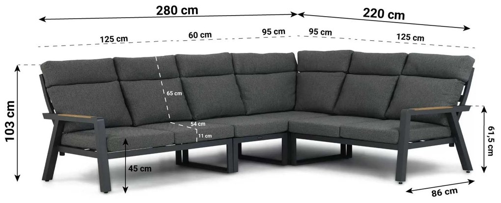 Hoek loungeset 6 personen Aluminium/teak Grijs Lifestyle Garden Furniture Marseille