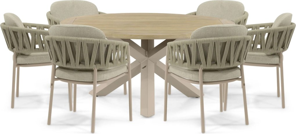 Tuinset Ronde Tuintafel 6 personen Rope Zand/Beige 4 Seasons Outdoor Calma/Rockville