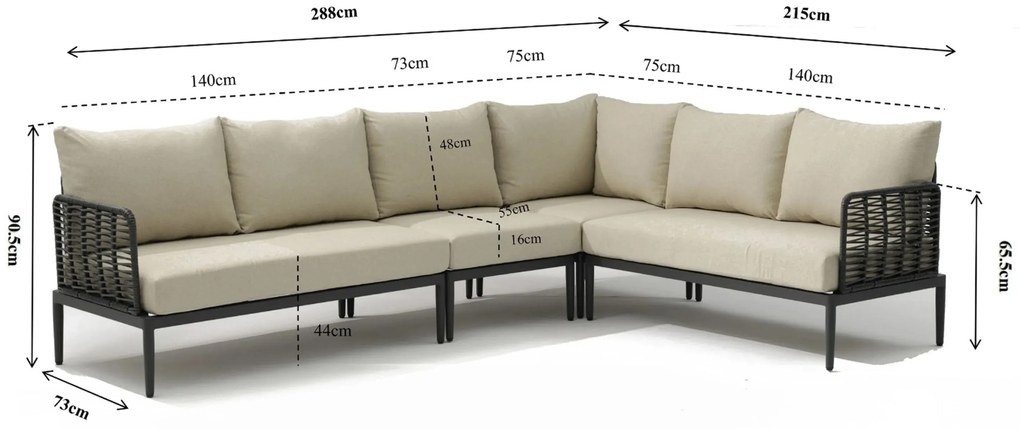 Hoek loungeset 6 personen Aluminium/wicker Grijs Coco Ibiza
