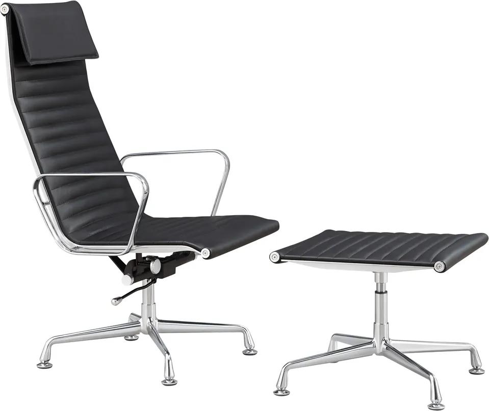Design fauteuil + hocker &#039;Sevilla&#039; - Zwart - Echt leder
