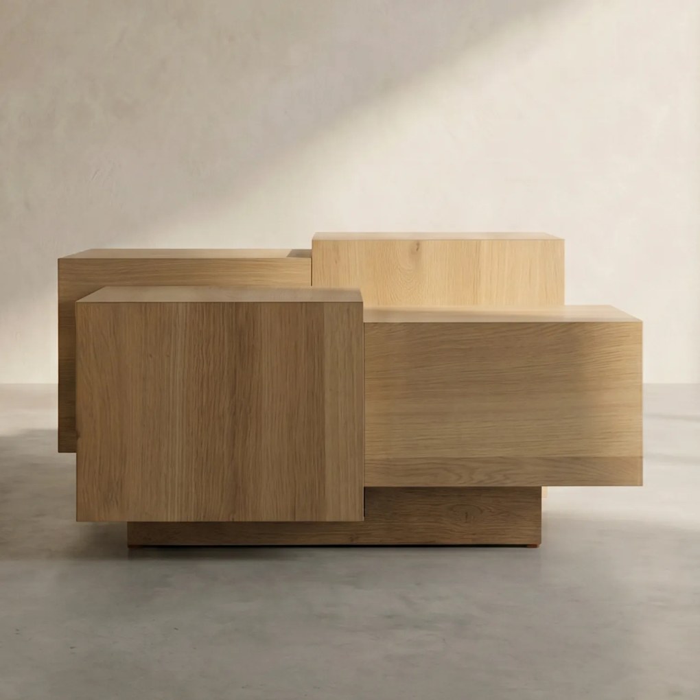 Blokken Salontafel Eiken Naturel 80x80 Cm - 80 X 80cm.