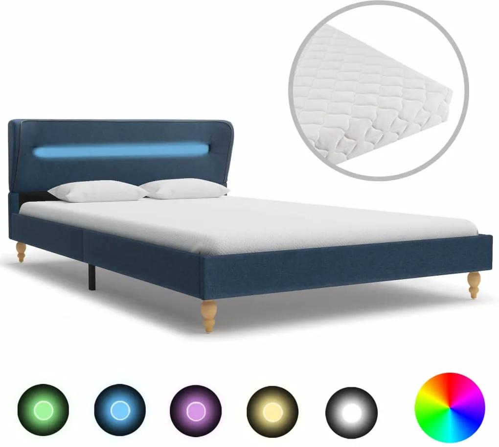 Bed met LED en matras stof blauw 120x200 cm