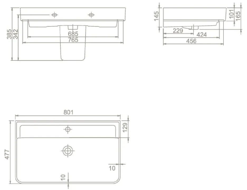 Sapho Gali keramieke wastafel 80x48cm wit