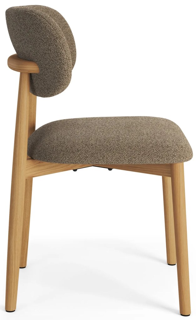 ALMO Bruin Taupe (stof Monza 40)/gelakt eiken frame – HOUTEN BOUCLÉSTOEL VOOR WOONKAMER, EETKAMER, KEUKEN RETRO