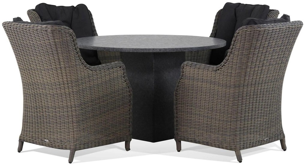 Tuinset Ronde Tuintafel 4 personen 120 cm Wicker Taupe  Garden Collections Buckingham/Graniet