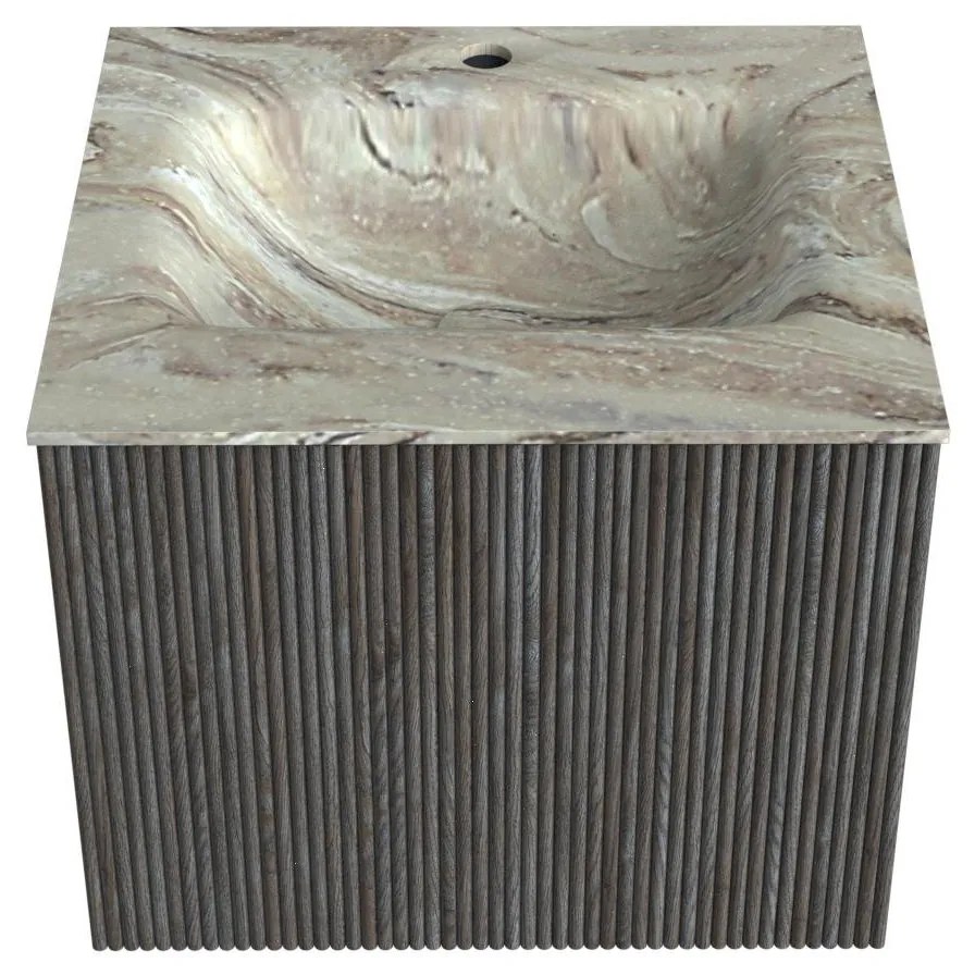 Mondiaz Kurve-dlux 50cm badmeubel shadow met 1 lade en wastafel grunne midden 1 kraangat glace