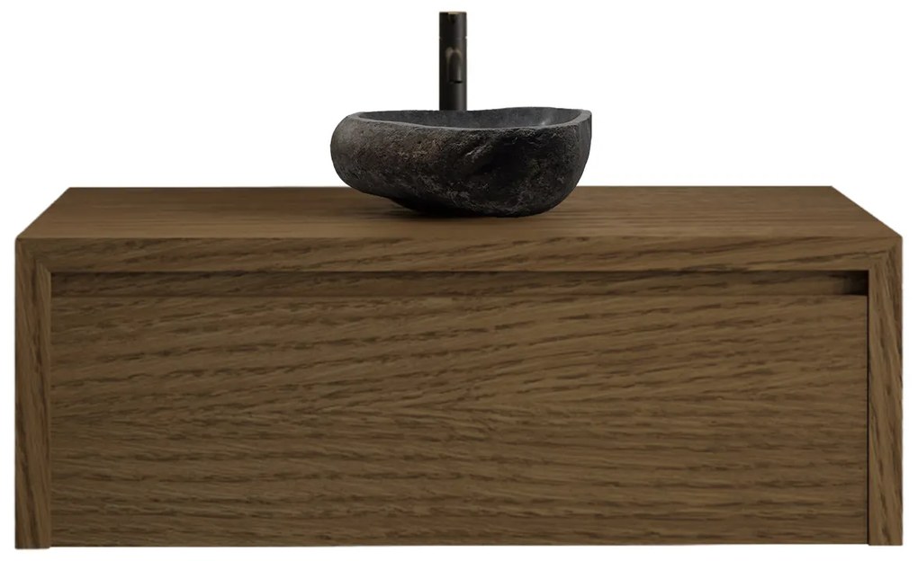 Gliss Design Ares badmeubel 90cm castle brown met rivierstenen waskom