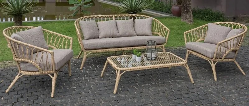 The Outsider Stoel-Bank Loungeset - Lenco - Bamboo Look - Lichtgrijs - Wicker - The Outsider