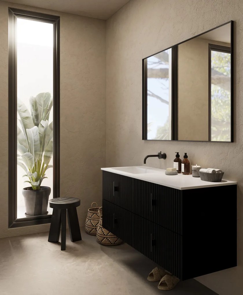 Muebles Avila badmeubel ribbelfront 120cm zwart mat met wastafel links zonder kraangat
