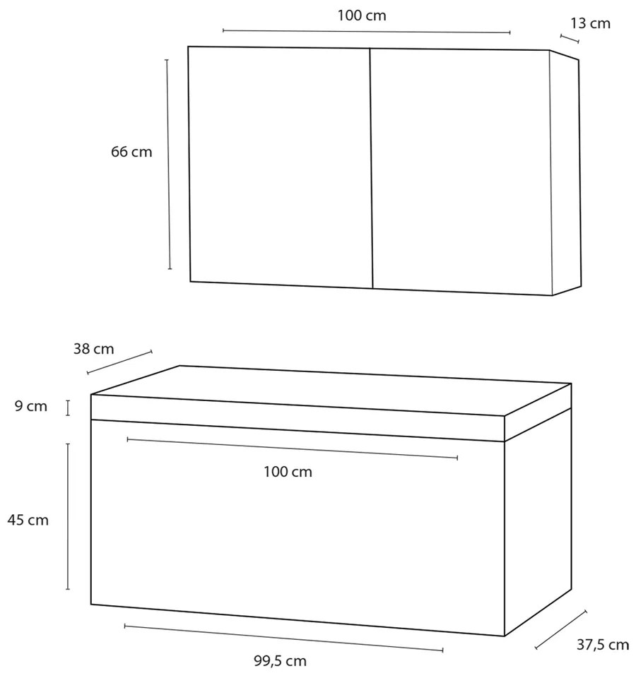 Differnz Somero badmeubelset 100cm spiegelkast hoogglans wit