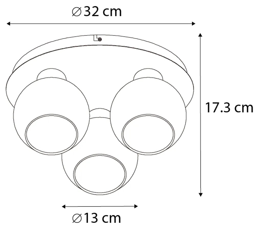 Smart plafondlamp zwart met smoke glas 3-lichts incl. Wifi A60 - Vidro