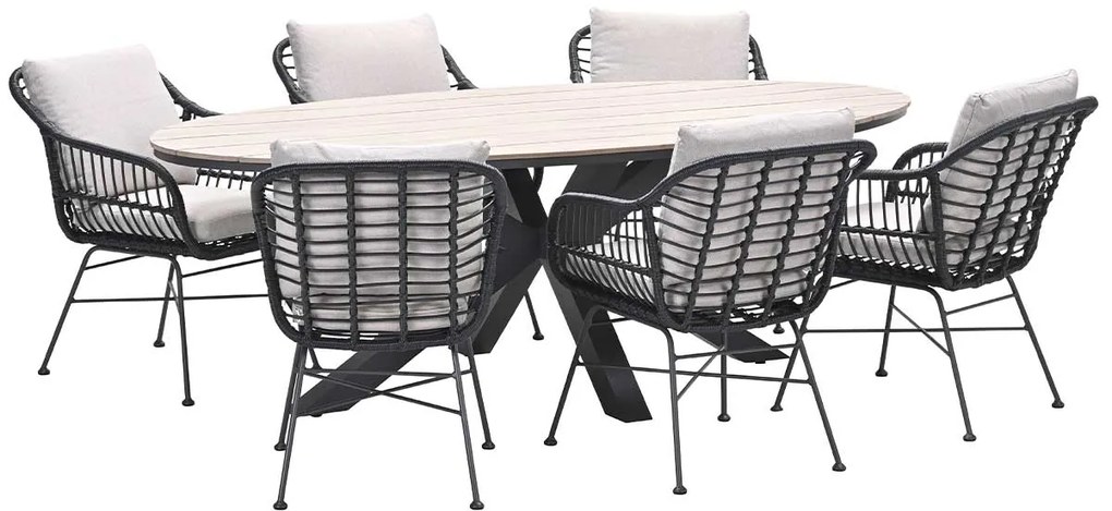 Garden Impressions Lucas tuinset zwart 7-delig - Tulli tuintafel 220x115 cm