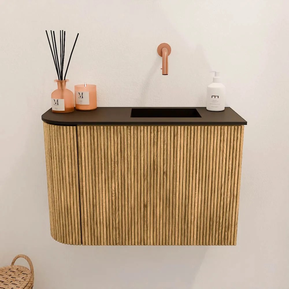 Mondiaz Joya 60cm toiletmeubel ronding links oak met wastafel faye rechts zonder kraangat urban