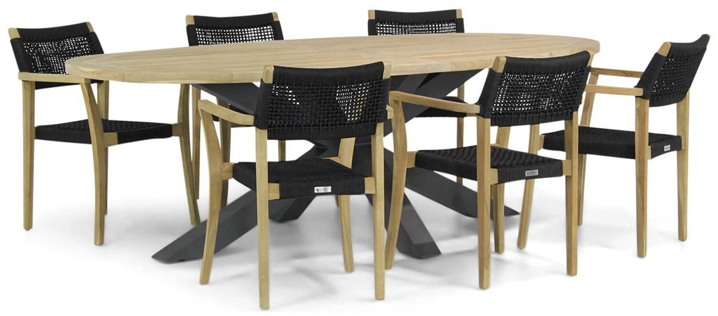 Tuinset 6 personen 240 cm Rope Zwart Lifestyle Garden Furniture Dallas/Brookline