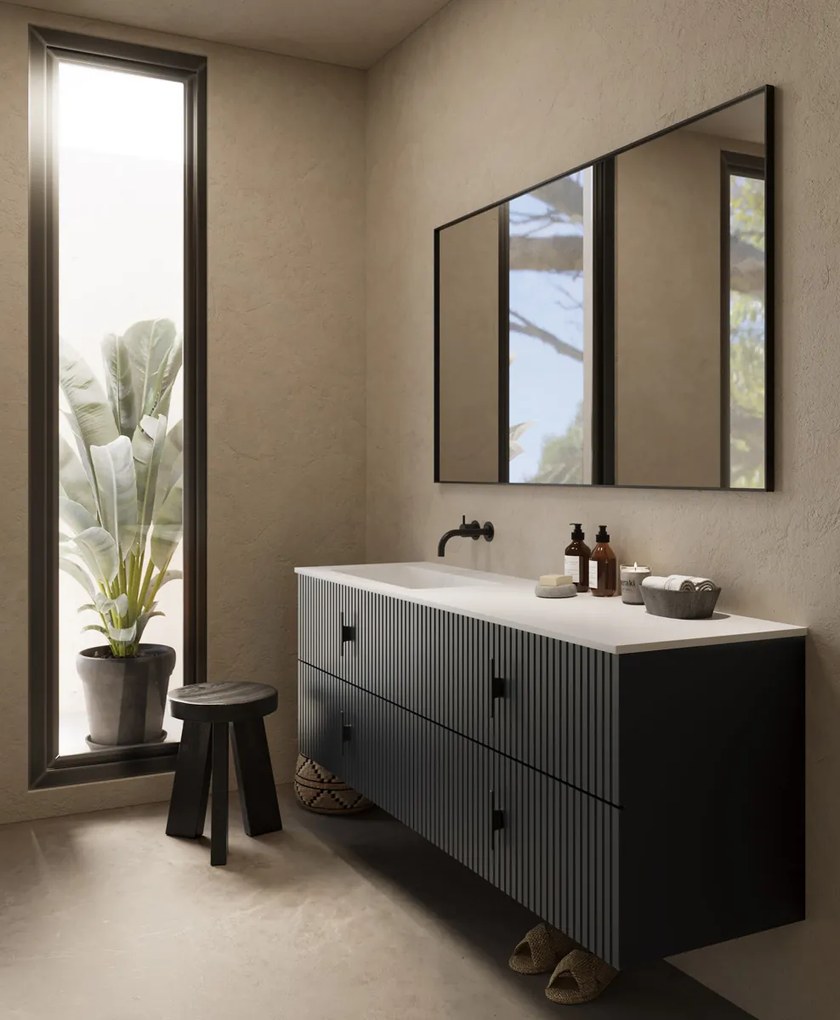 Muebles Avila badmeubel ribbelfront 160cm antraciet mat met wastafel links zonder kraangat