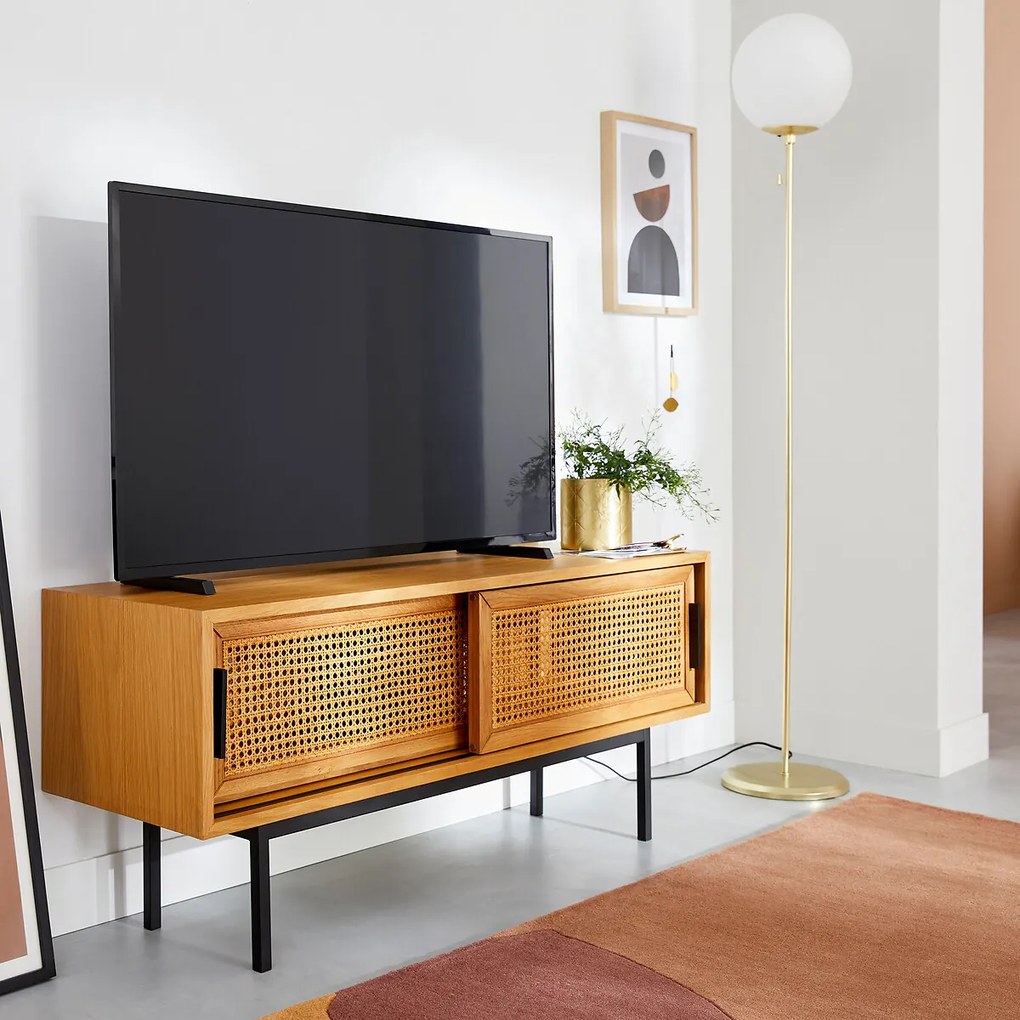 TV-bank van eikenhout, fineer en riet, 2 deuren, Waska