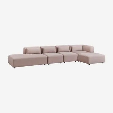 Fogler 4-delige Hoekbank Met Chaise Longue Links En Poef Corduroy Roze Wijn - Sklum
