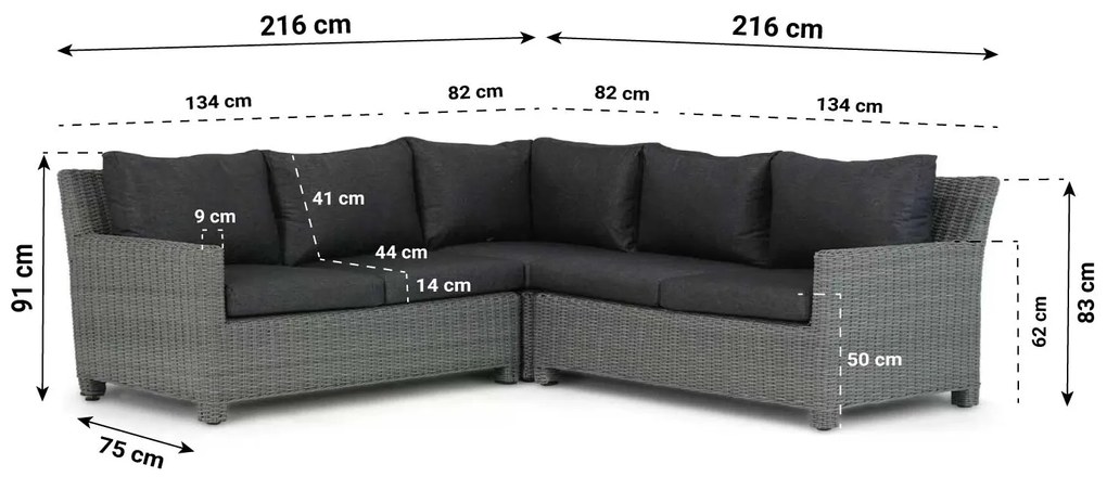 Loungeset 5 personen Wicker Grijs  Garden Collections Lusso