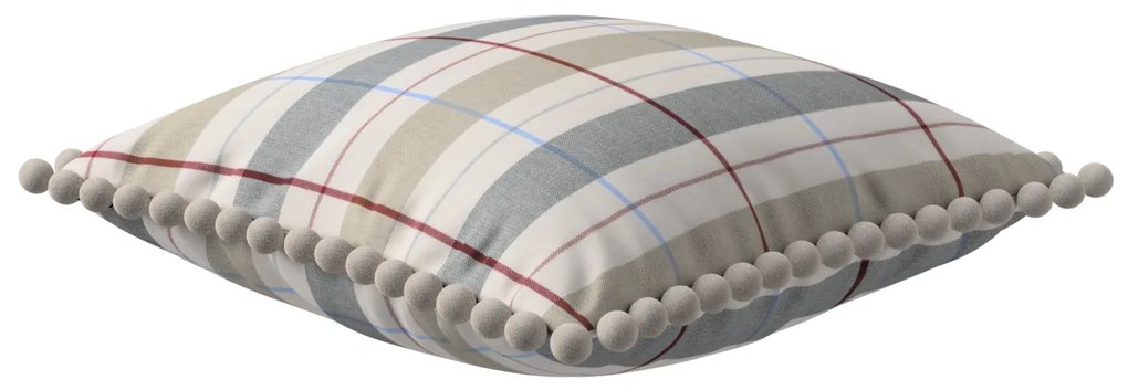 Dekoria Kussenhoes Wera met pompons, beige-dunkelblauw-rood 45 x 45 cm