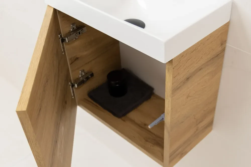 Sanigoods Minimo toiletmeubel 40cm dakota oak met mat witte fontein met kraangat
