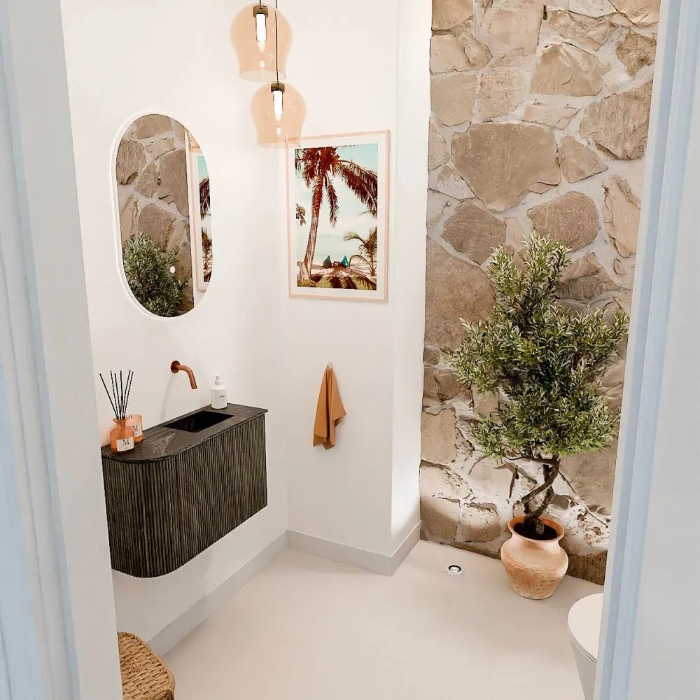 Mondiaz Joya DLux 60cm toiletmeubel ronding links shadow met wastafel faye rechts zonder kraangat lava