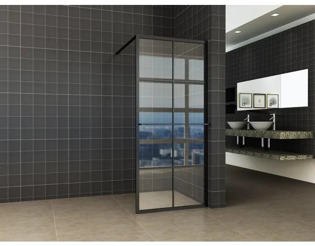 Wiesbaden Maaz inloopdouche met raster en handdoekhouder 1200 x 2000 x 10 mm helder glas/mat zwart 20.3962