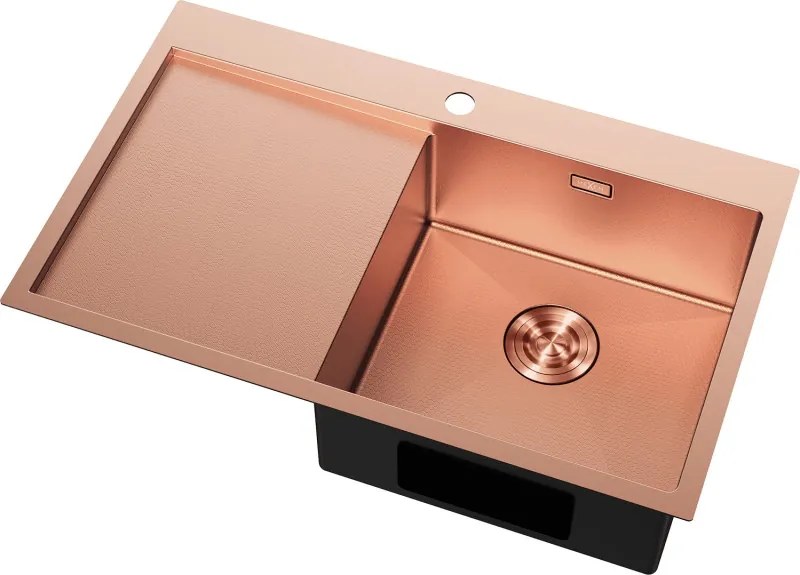 Mexen Exar stalen gootsteen 1-kuips met afdruiprek, rechts 780 x 480 mm, koper HC - 6434781010P-65HC