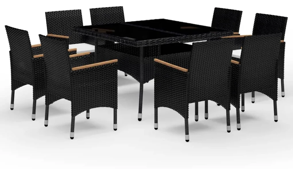 vidaXL 9-delige Tuinset poly rattan en acaciahout zwart