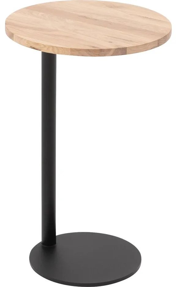 Goossens Nachtkastje Runt, Voet rond metaal ral 9005 zwart, blad massief eik