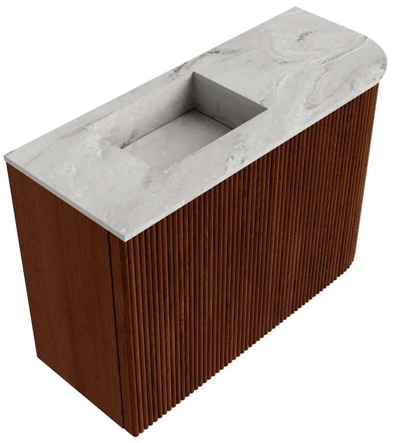 Mondiaz Joya DLux 60cm toiletmeubel ronding rechts ruby met wastafel faye links zonder kraangat glace